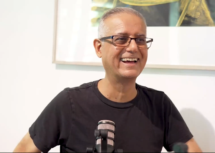Shlomi Ron on the Vibe Your Vibe podcast. Photo: Kirk Francis Shlomi Ron laughing on the Vibe Your Vibe podcast